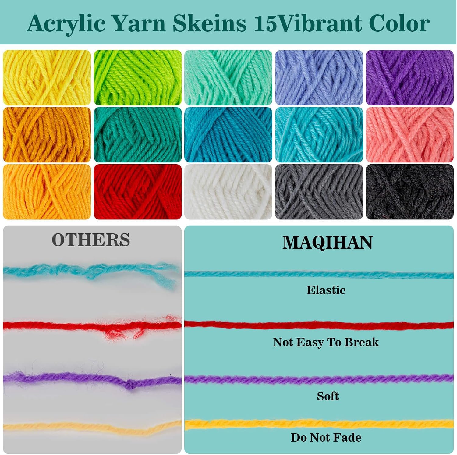 MAQIHAN 15x20g Acrylic Yarn for Crocheting - Soft Knitting Yarn for Crafts | Multicolor Bulk Yarn Skeins for Handicraft. Ideal for Crochet & Knitting Beginners. Adults. Handmade Crafts Essentials - Image 5