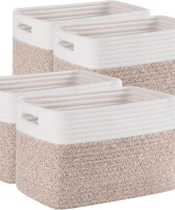 4 Pack Storage Baskets for Organizing. Woven Baskets for Shelves - Perfect for Toys. Books. Towels. and Clothes. Durable Gift Basket Bins Toy Storage. 12.7''Lx9''Wx7.8''H. Brown & White
