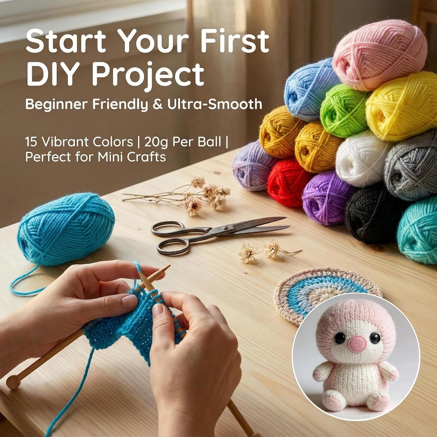 MAQIHAN 15x20g Acrylic Yarn for Crocheting - Soft Knitting Yarn for Crafts | Multicolor Bulk Yarn Skeins for Handicraft. Ideal for Crochet & Knitting Beginners. Adults. Handmade Crafts Essentials - Image 6