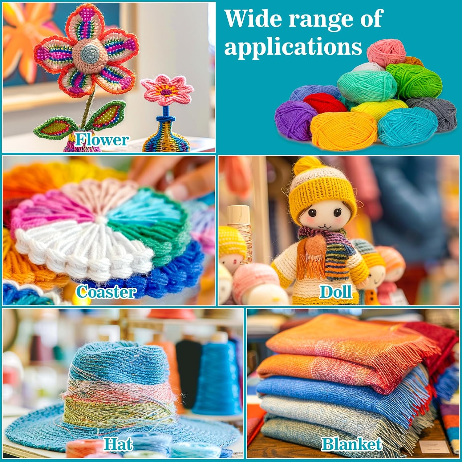 MAQIHAN 15x20g Acrylic Yarn for Crocheting - Soft Knitting Yarn for Crafts | Multicolor Bulk Yarn Skeins for Handicraft. Ideal for Crochet & Knitting Beginners. Adults. Handmade Crafts Essentials - Image 4